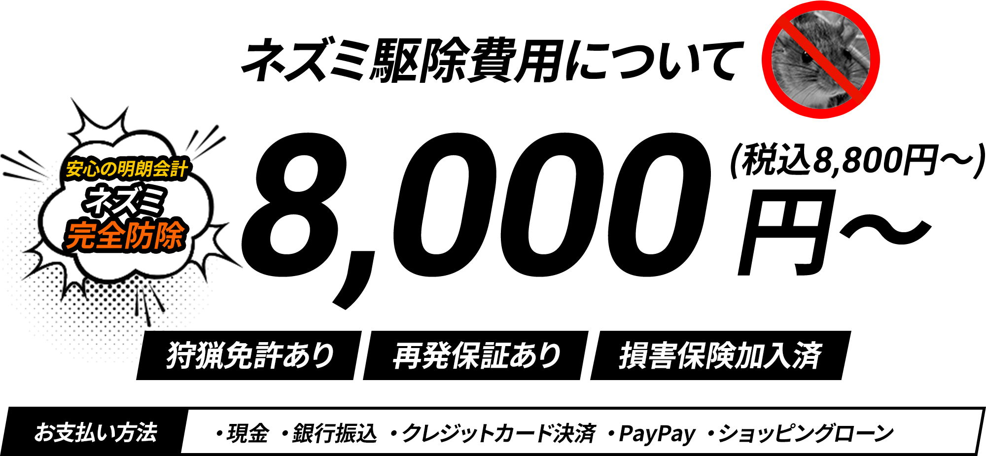 ネズミ駆除費用8,000円~(税込8,800円~)